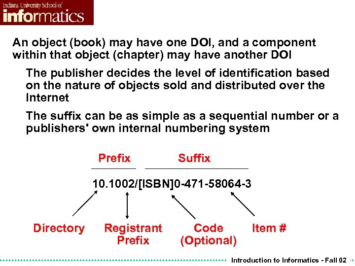 An object (book) may have one DOI, and a component within that object (chapter)