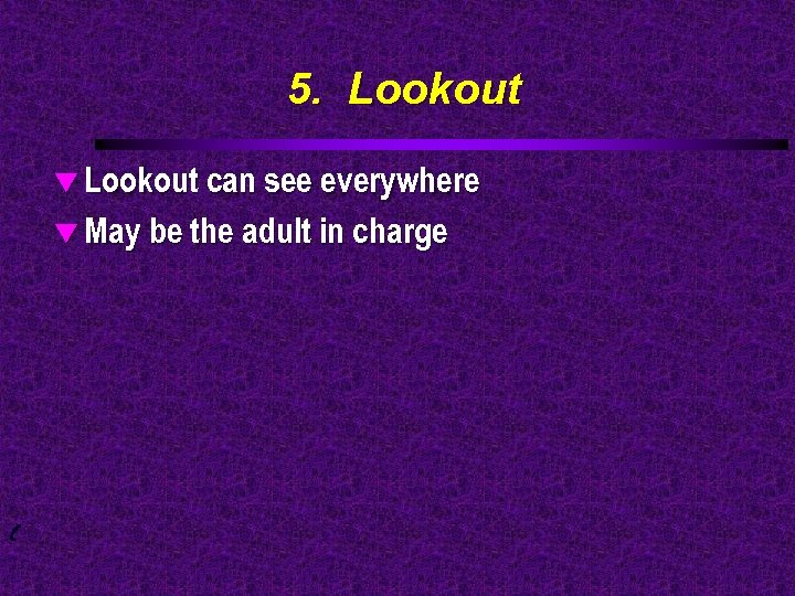 5. Lookout t Lookout can see everywhere t May be the adult in charge