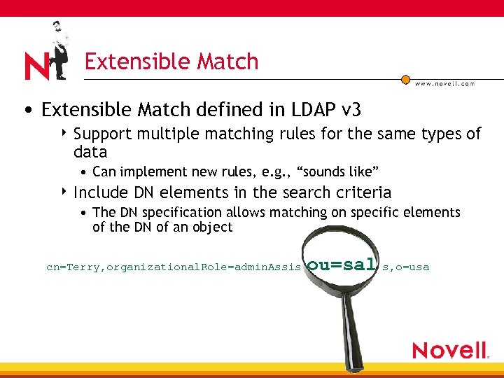 Extensible Match • Extensible Match defined in LDAP v 3 4 Support data multiple
