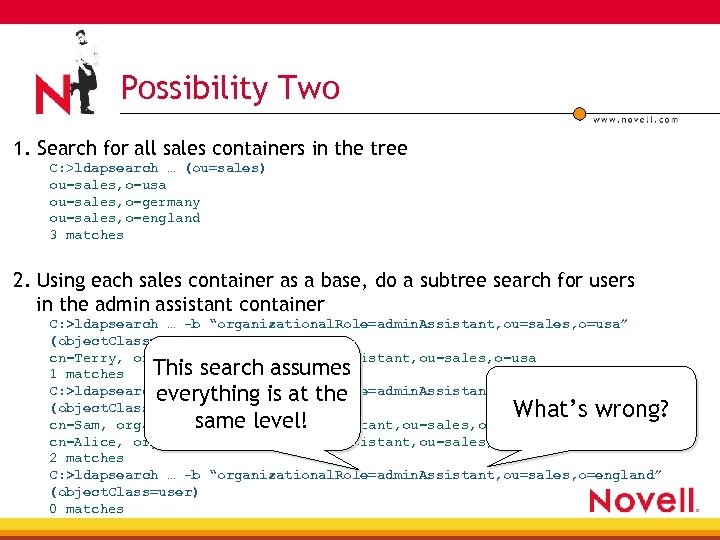 Possibility Two 1. Search for all sales containers in the tree C: >ldapsearch …