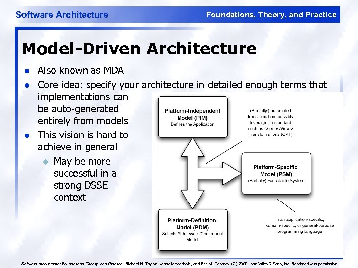 Software Architecture Foundations, Theory, and Practice Model-Driven Architecture l l l Also known as