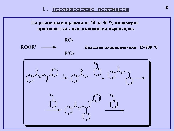 1. Производство полимеров По различным оценкам от 10 до 30 % полимеров производятся с
