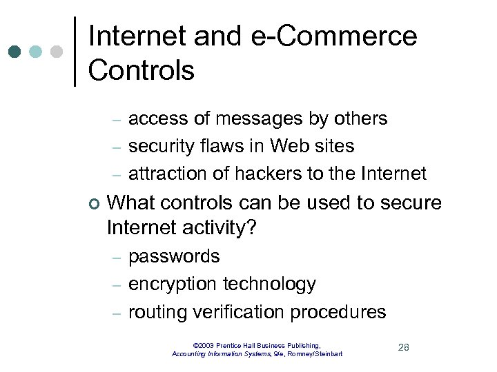 Internet and e-Commerce Controls – – – ¢ access of messages by others security