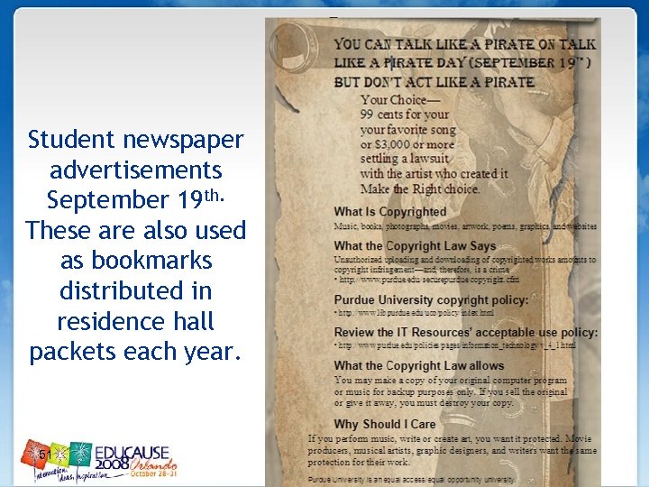 Student newspaper advertisements September 19 th. These are also used as bookmarks distributed in