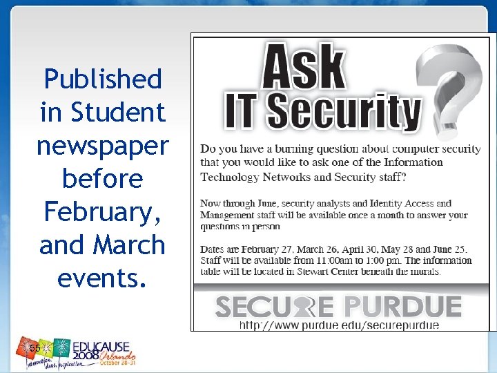 Published in Student newspaper before February, and March events. 55 