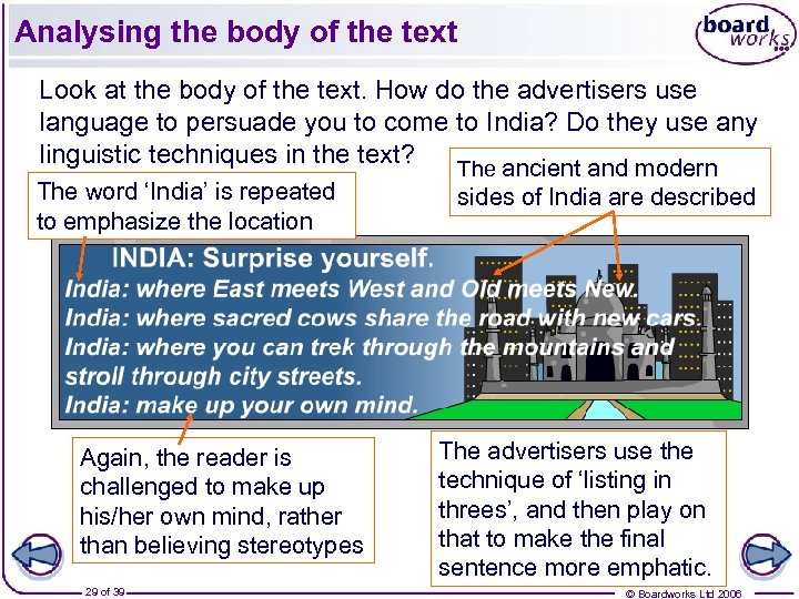 Analysing the body of the text Look at the body of the text. How