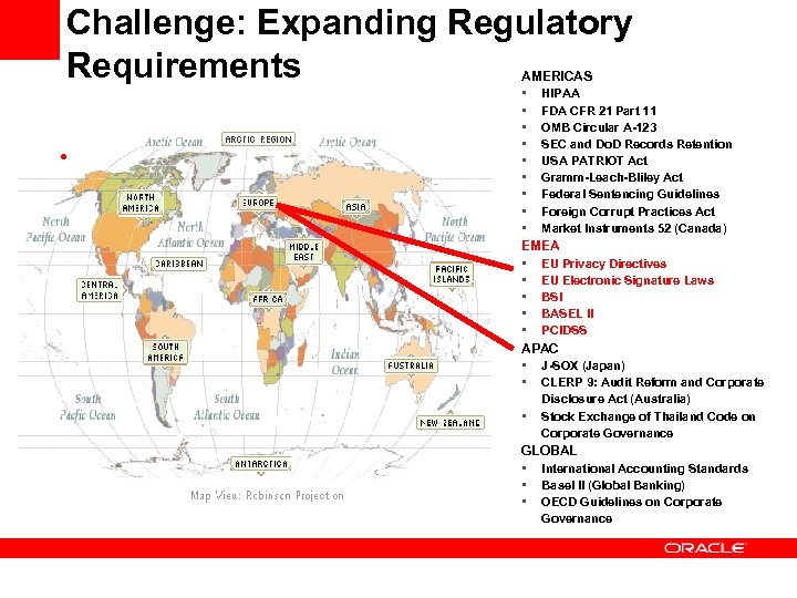 Challenge: Expanding Regulatory Requirements • AMERICAS • HIPAA • FDA CFR 21 Part 11