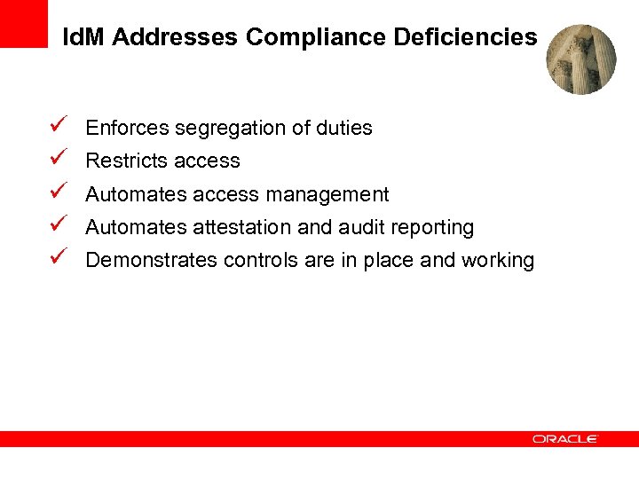 Id. M Addresses Compliance Deficiencies ü ü ü Enforces segregation of duties Restricts access