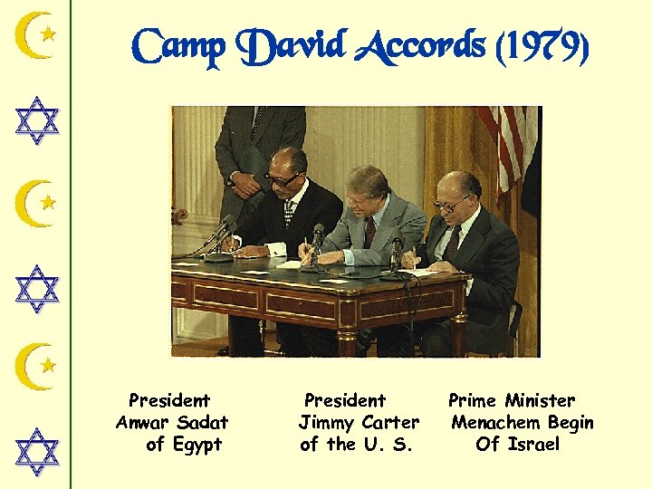 Camp David Accords (1979) President Anwar Sadat of Egypt President Jimmy Carter of the