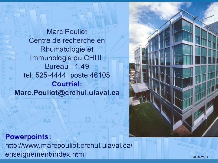 Marc Pouliot Centre de recherche en Rhumatologie et Immunologie du CHUL Bureau T 1