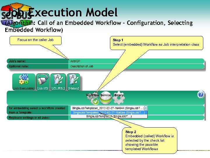 Job Execution Model (Algorithm: Call of an Embedded Workflow – Configuration, Selecting Embedded Workflow)