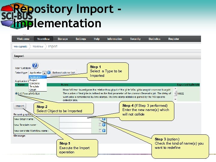 Repository Import Implementation Step 1 Select a Type to be Imported Step 2 Select