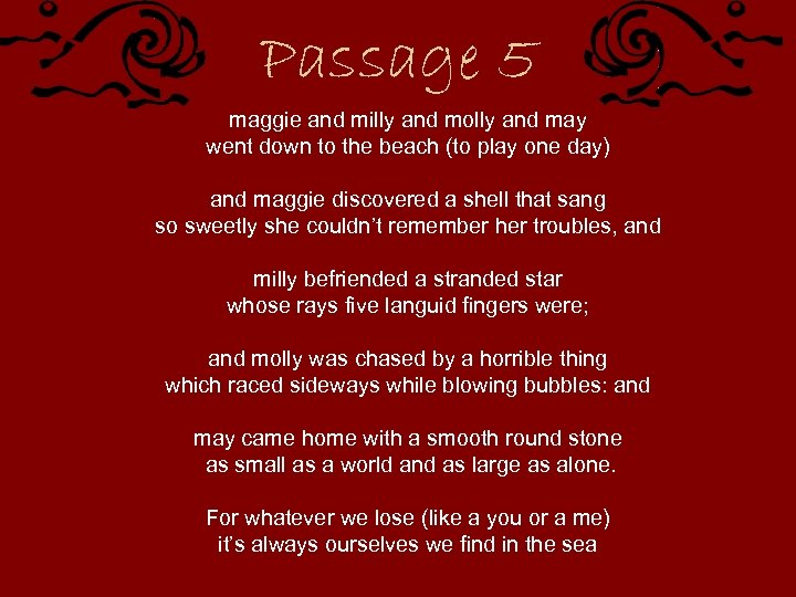 Passage 5 maggie and milly and molly and may went down to the beach