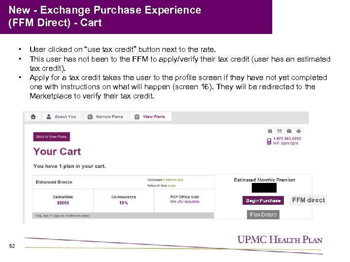 New - Exchange Purchase Experience (FFM Direct) - Cart • • • 62 User
