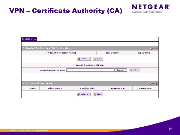 VPN – Certificate Authority (CA) © 1996 -2006 NETGEAR ®. All rights reserved. 107