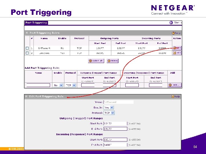 Port Triggering © 1996 -2006 NETGEAR ®. All rights reserved. 84 