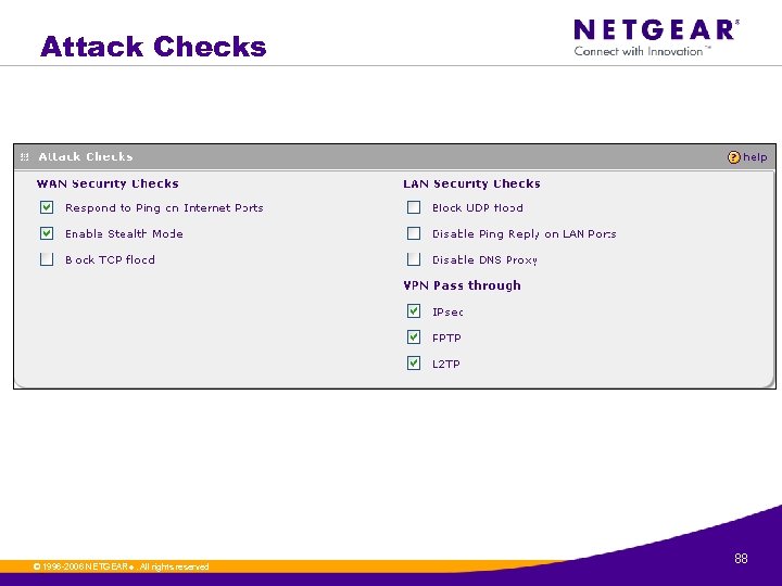 Attack Checks © 1996 -2006 NETGEAR ®. All rights reserved. 88 