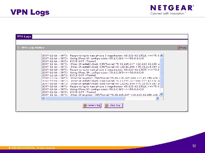 VPN Logs © 1996 -2006 NETGEAR ®. All rights reserved. 92 