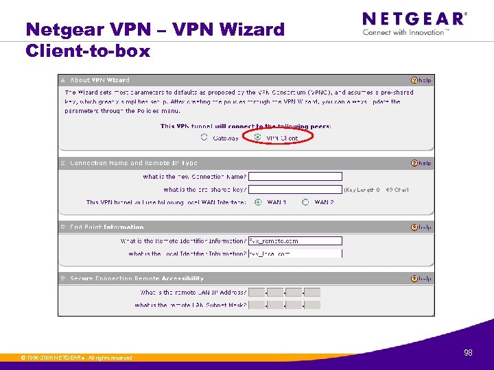 Netgear VPN – VPN Wizard Client-to-box © 1996 -2006 NETGEAR ®. All rights reserved.