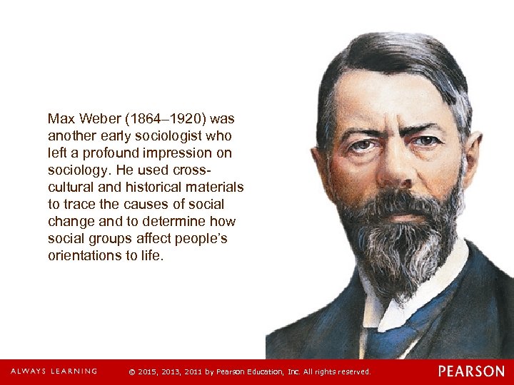 Max Weber (1864– 1920) was another early sociologist who left a profound impression on
