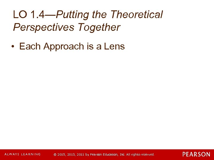LO 1. 4—Putting the Theoretical Perspectives Together • Each Approach is a Lens ©