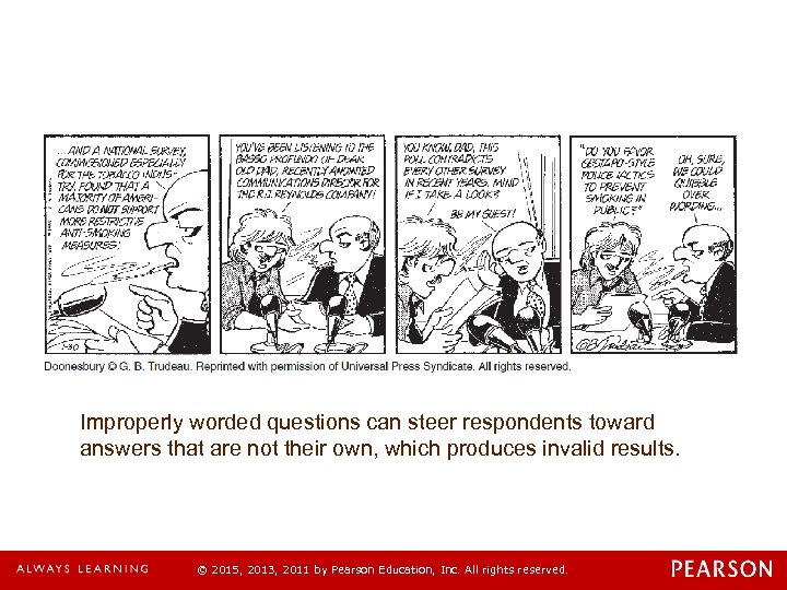 Improperly worded questions can steer respondents toward answers that are not their own, which