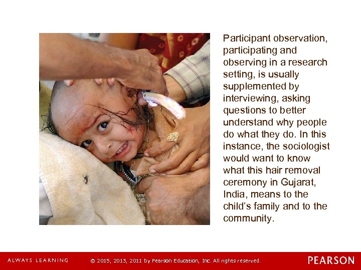 Participant observation, participating and observing in a research setting, is usually supplemented by interviewing,