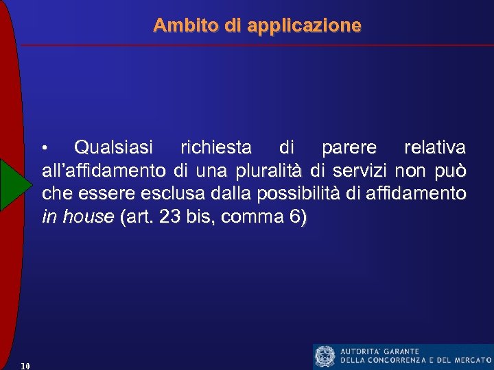 Ambito di applicazione Qualsiasi richiesta di parere relativa all’affidamento di una pluralità di servizi