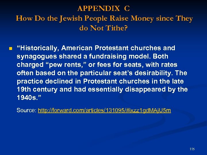 APPENDIX C How Do the Jewish People Raise Money since They do Not Tithe?