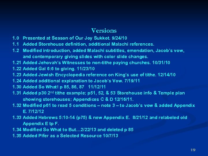 Versions 1. 0 1. 1 1. 2 Presented at Season of Our Joy Sukkot.