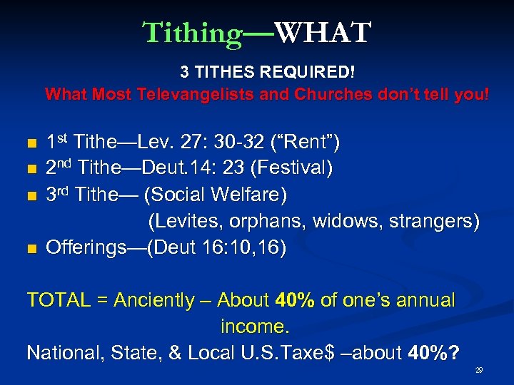 Tithing—WHAT 3 TITHES REQUIRED! What Most Televangelists and Churches don’t tell you! 1 st