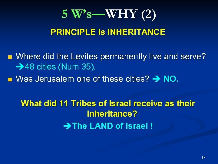 5 W’s—WHY (2) PRINCIPLE is INHERITANCE Where did the Levites permanently live and serve?