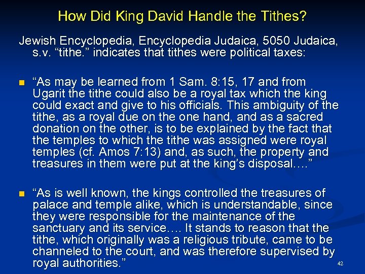 How Did King David Handle the Tithes? Jewish Encyclopedia, Encyclopedia Judaica, 5050 Judaica, s.