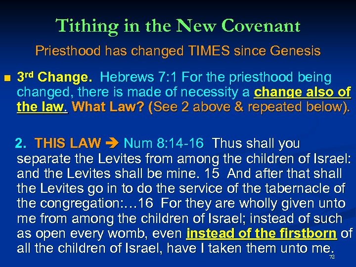 Tithing in the New Covenant Priesthood has changed TIMES since Genesis 3 rd Change.