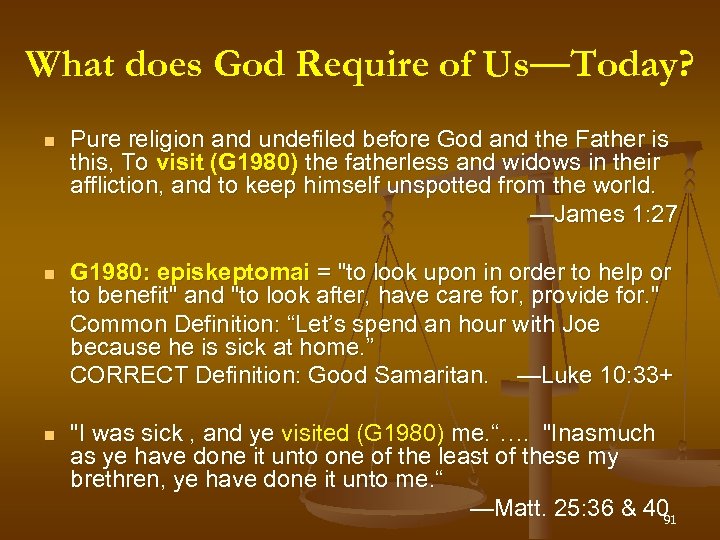 What does God Require of Us—Today? Us Pure religion and undefiled before God and