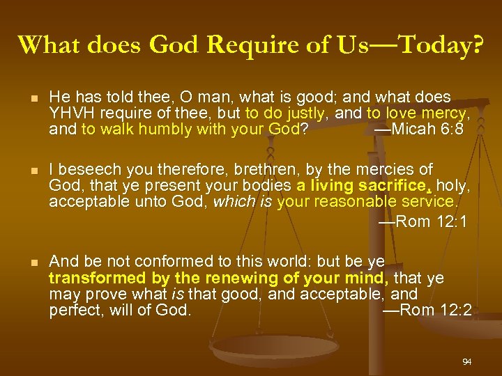 What does God Require of Us—Today? Us He has told thee, O man, what