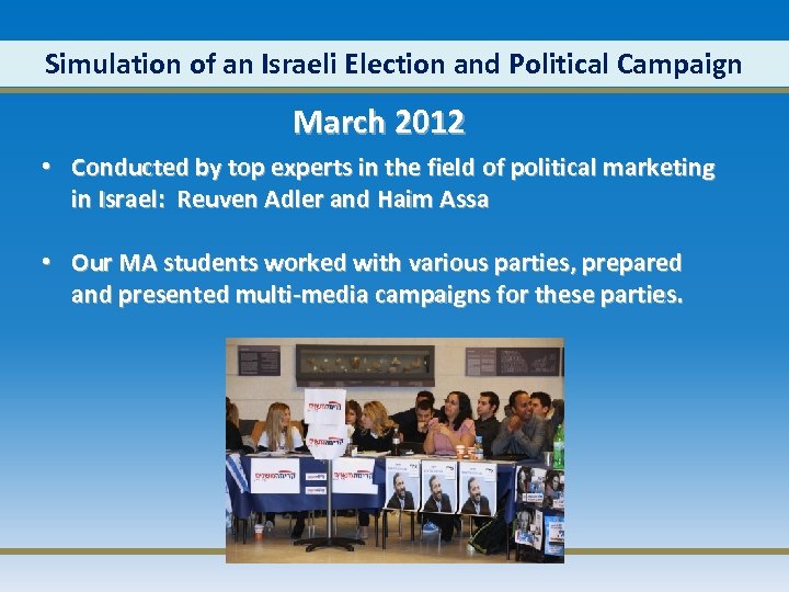 Simulation of an Israeli Election and Political Campaign March 2012 • Conducted by top