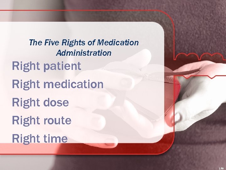 The Five Rights of Medication Administration Right patient Right medication Right dose Right route