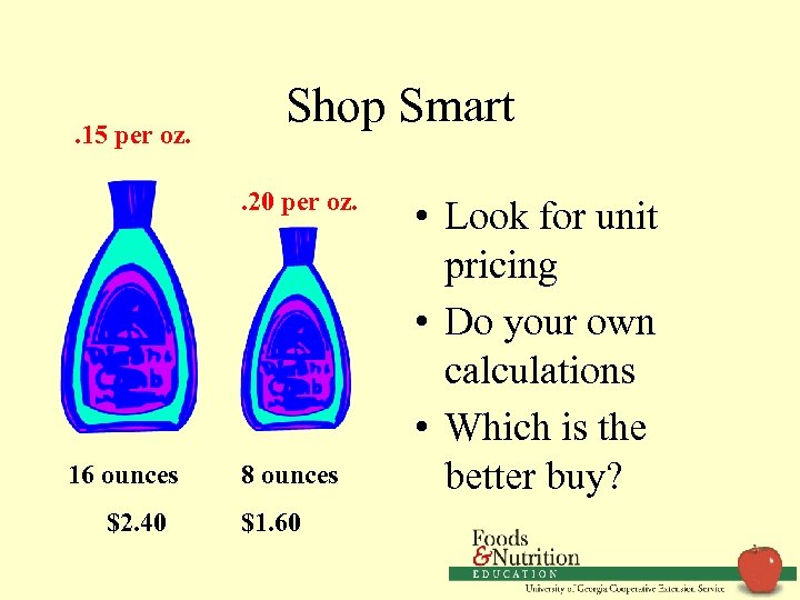 . 15 per oz. Shop Smart. 20 per oz. 16 ounces $2. 40 8