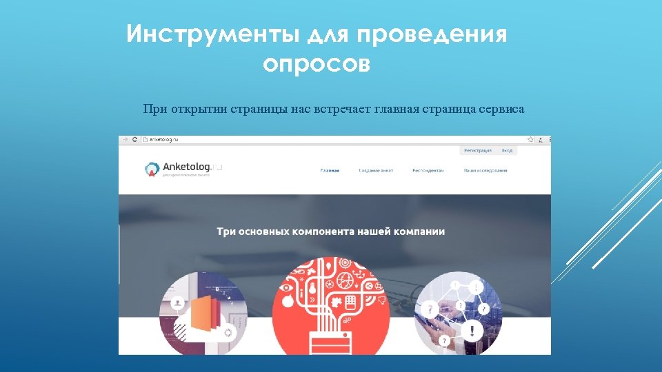Инструменты для проведения опросов При открытии страницы нас встречает главная страница сервиса 