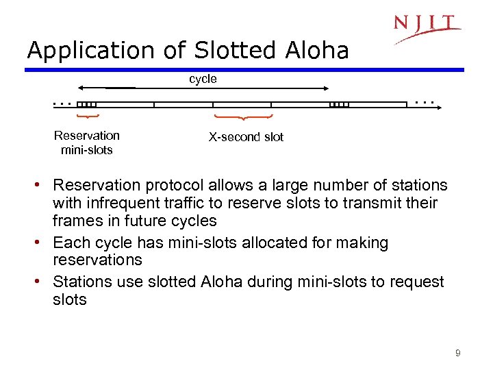 Application of Slotted Aloha cycle . . . Reservation mini-slots X-second slot • Reservation