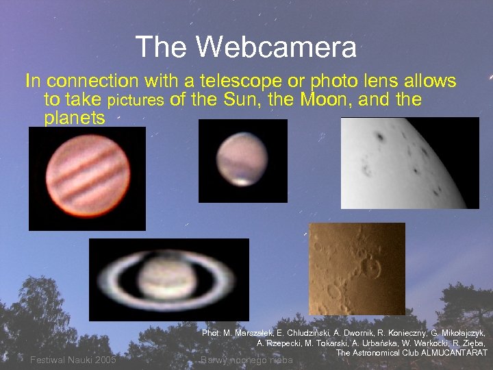 The Webcamera In connection with a telescope or photo lens allows to take pictures