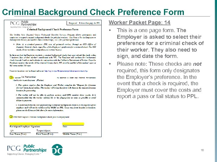 Criminal Background Check Preference Form Worker Packet Page: 14 • This is a one