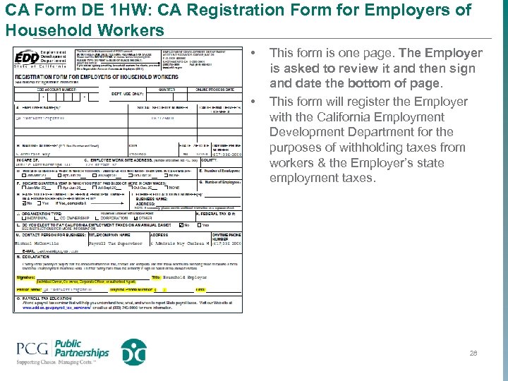 CA Form DE 1 HW: CA Registration Form for Employers of Household Workers •