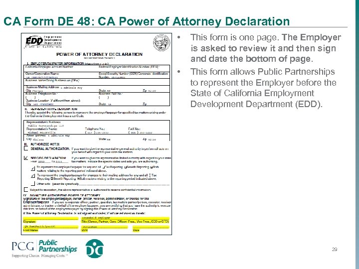 CA Form DE 48: CA Power of Attorney Declaration • • This form is