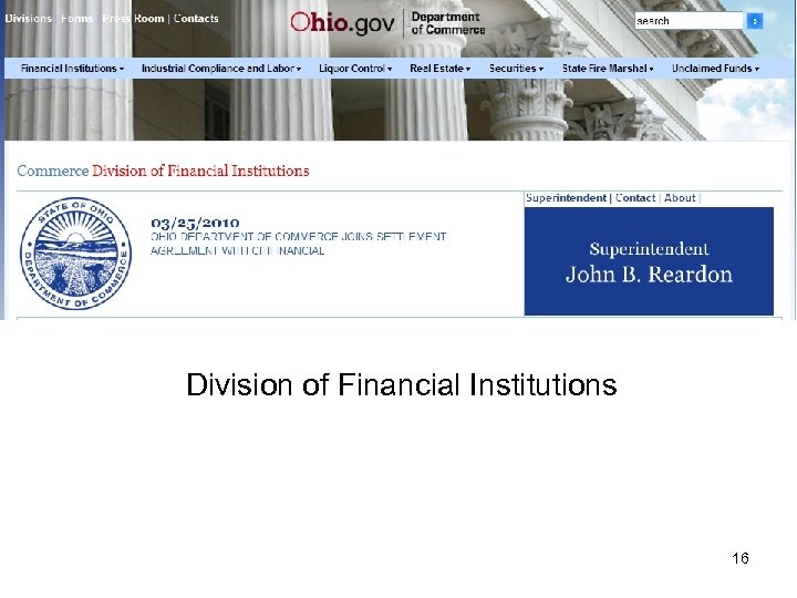 Division of Financial Institutions 16 