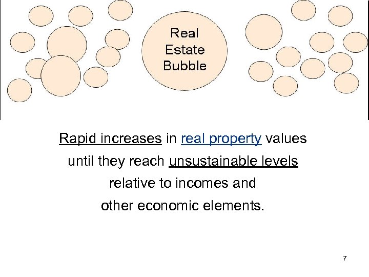 Rapid increases in real property values until they reach unsustainable levels relative to incomes