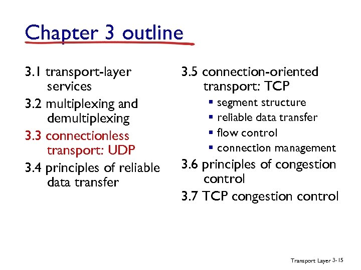 Chapter 3 outline 3. 1 transport-layer services 3. 2 multiplexing and demultiplexing 3. 3