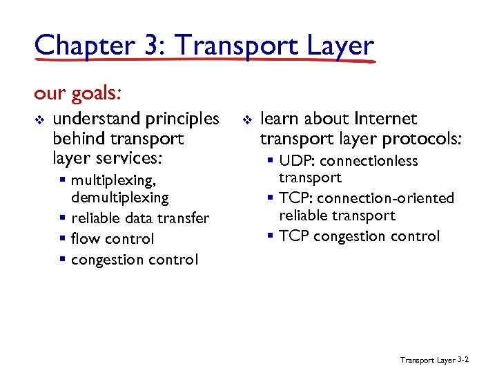 Chapter 3: Transport Layer our goals: v understand principles behind transport layer services: §