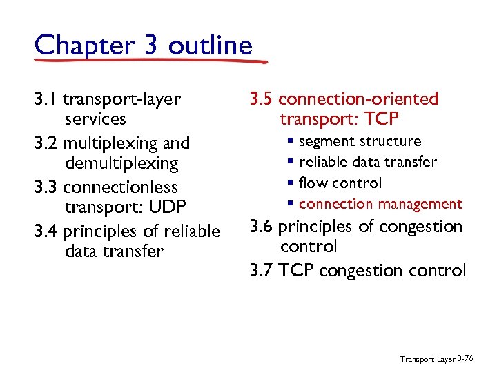 Chapter 3 outline 3. 1 transport-layer services 3. 2 multiplexing and demultiplexing 3. 3